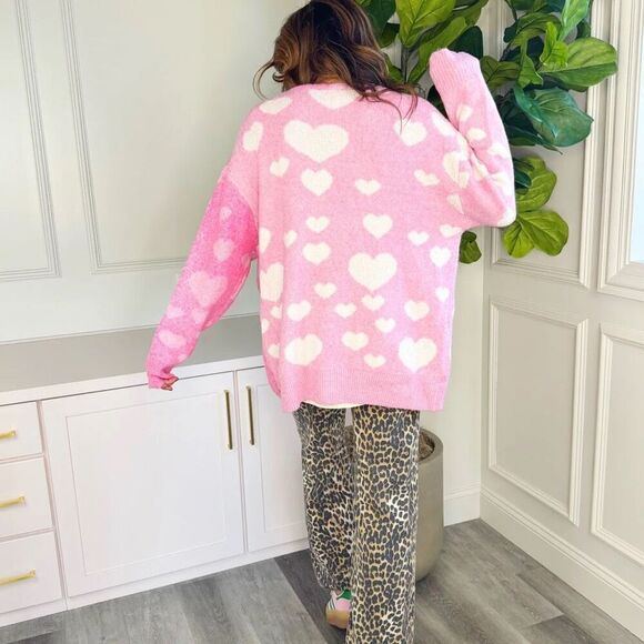 BiBi Cozy Oversized Pink Heart Cardigan - Picture 2 of 13